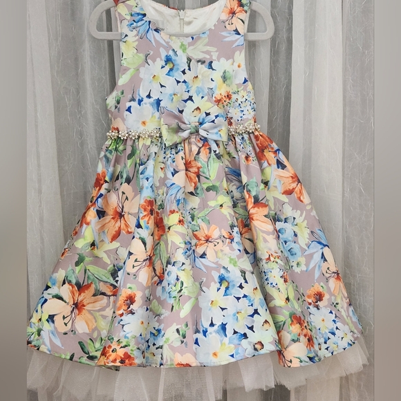 Couture Princess Other - Couture Princess Elegant Floral Dress w/Bow & Pearl Accents, Size 5, EUC